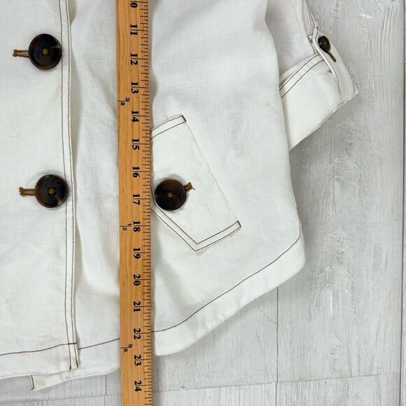 Chico’s 100% Linen Cropped Trench Jacket Women Small White Roll Sleeve Pockets - Picture 14 of 16